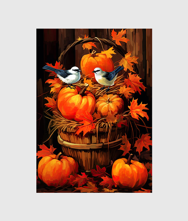 pumpkin basket with birds