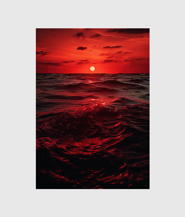 the sun set over a dark sea with ripples